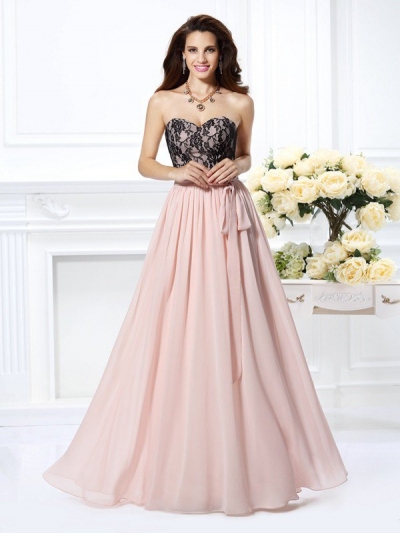 A-Line/Princess Sweetheart Lace Sleeveless Long Chiffon Dresses [50234]