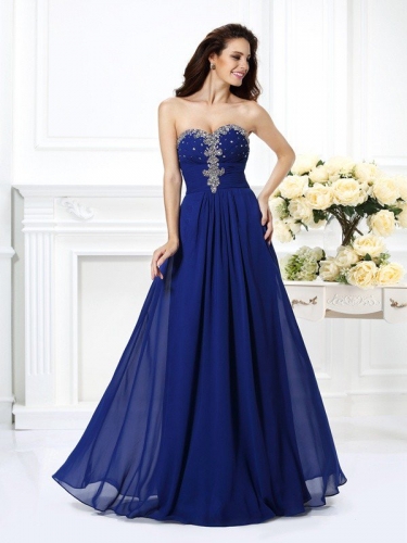 A-Line/Princess Sweetheart Beading Sleeveless Long Chiffon Dresses