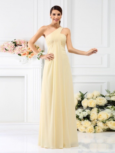 A-Line/Princess One-Shoulder Pleats Sleeveless Long Chiffon Bridesmaid Dresses [50496]