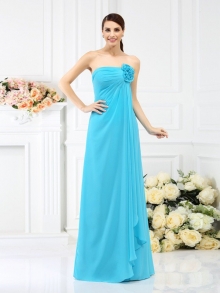 A-Line/Princess Strapless Hand-Made Flower Sleeveless Long Chiffon Bridesmaid Dresses