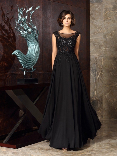 A-Line/Princess Scoop Applique Sleeveless Long Chiffon Mother of the Bride Dresses [50849]