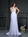 Sheath/Column Sweetheart Beading Sleeveless Long Chiffon Wedding Dresses