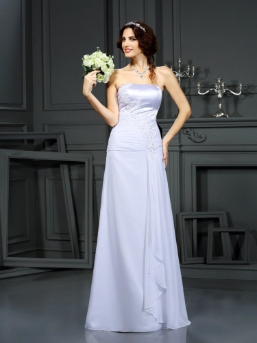 Sheath/Column Strapless Beading Sleeveless Long Chiffon Wedding Dresses