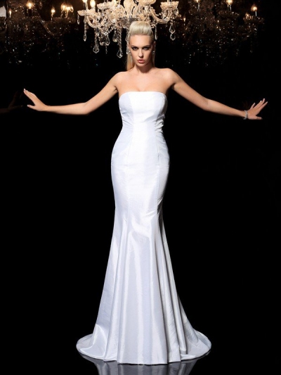 Sheath/Column Strapless Sleeveless Long Satin Dresses [60075]