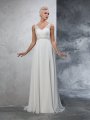 A-Line/Princess V-neck Beading Sleeveless Long Chiffon Wedding Dresses