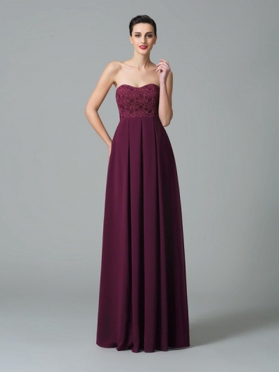 A-Line/Princess Sweetheart Ruffles Sleeveless Long Chiffon Bridesmaid Dresses