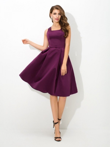 A-Line/Princess Square Pleats Sleeveless Short Satin Bridesmaid Dresses