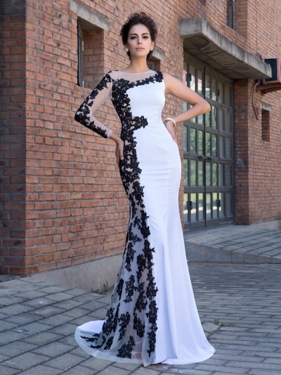 Trumpet/Mermaid Scoop Applique Long Sleeves Long Chiffon Dresses [60439]