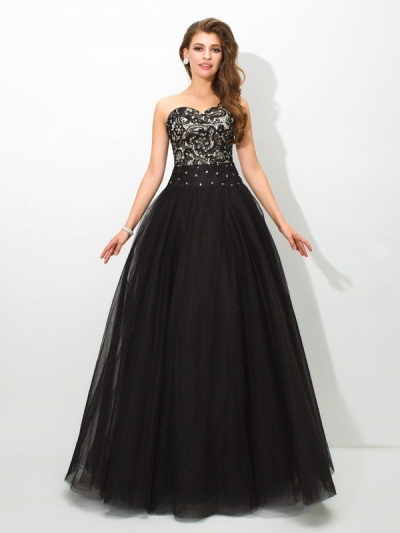 Ball Gown Sweetheart Lace Sleeveless Long Net Quinceanera Dresses [60565]