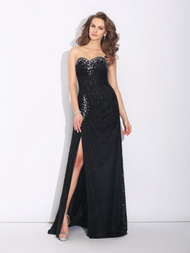 Sheath/Column Sweetheart Rhinestone Sleeveless Long Chiffon Dresses