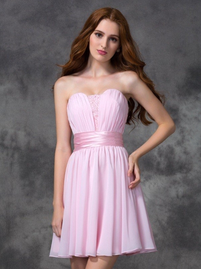 A-line/Princess Sweetheart Ruched Sleeveless Short Chiffon Dresses [60627]