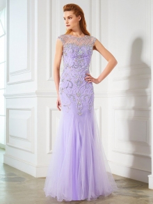 Trumpet/Mermaid Scoop Sleeveless Beading Floor-length Tulle Dresses