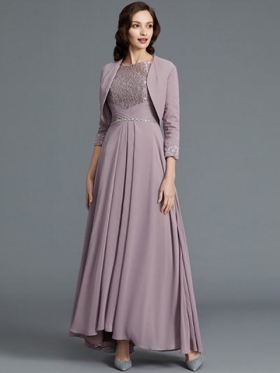 A-Line/Princess 1/2 Sleeves Scoop Asymmetrical Chiffon Mother of the Bride Dresses