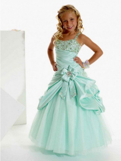 A-line/Princess Straps Sleeveless Beading Long Satin Flower Girl Dresses