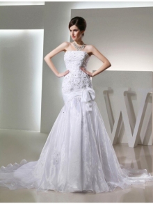 Trumpet/Mermaid Beading Long Strapless Sleeveless Organza Wedding Dresses