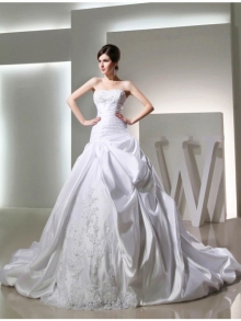 Ball Gown Beading Long Satin Strapless Sleeveless Wedding Dresses