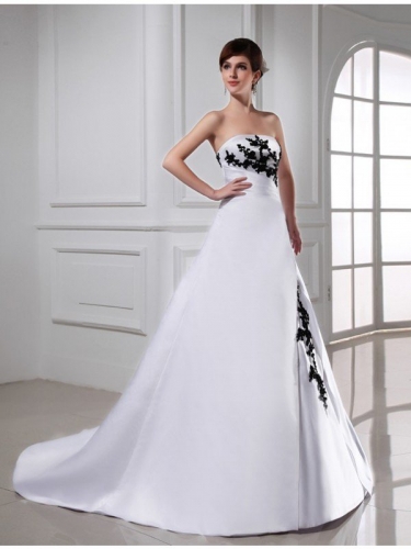 A-Line/Princess Beading Strapless Sleeveless Long Satin Wedding Dresses