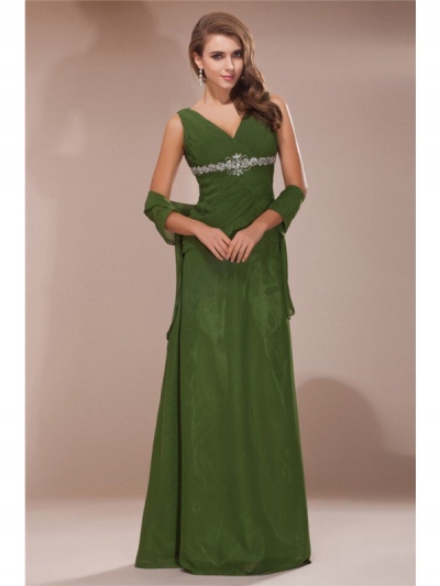 Sheath/Column V-neck Sleeveless Beading Long Chiffon Mother of the Bride Dresses [N13ZYDRESS107]