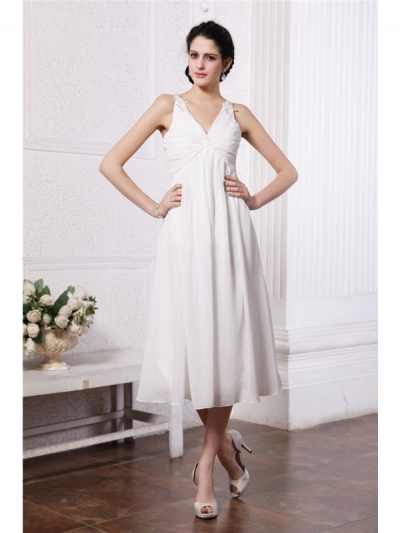 Sheath/Column V-neck Sleeveless Beading Applique Short Chiffon Bridesmaid Dresses [N13ZYDRESS207]