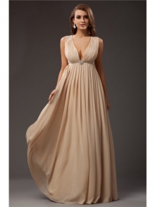 A-Line/Princess V-neck Sleeveless Beading Long Chiffon Dresses