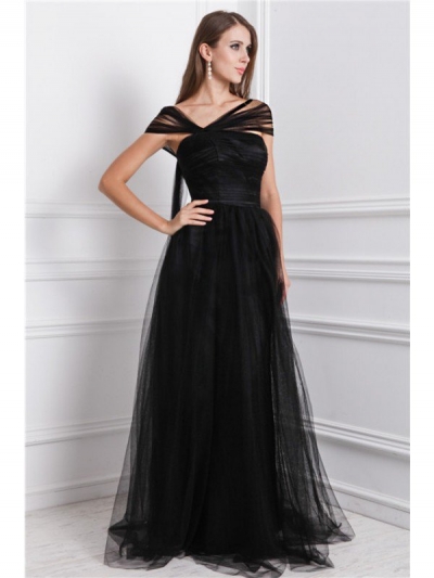 A-Line/Princess Bateau Sleeveless Ruffles Long Net Dresses [N13ZYDRESS41]