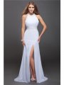 Sheath/Column Jewel Sleeveless Beading Ruffles Long Chiffon Dresses