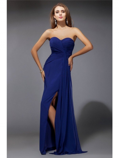 Sheath/Column Sweetheart Long Sleeveless Ruffles Chiffon Dresses [N13ZYDRESS67]
