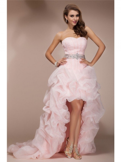 A-Line/Princess Sweetheart Sleeveless High Low Beading Organza Dresses [N13ZYDRESS69]