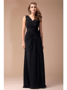 Sheath/Column V-neck Sleeveless Long Beading Lace Chiffon Dresses