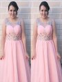 A-Line/Princess Sheer Neck Sleeveless Beading Floor-Length Chiffon Plus Size Dresses
