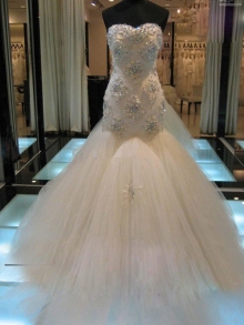 Trumpet/Mermaid Sleeveless Sweetheart Court Train Beading Tulle Wedding Dresses