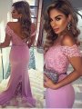 Sheath/Column Off-the-Shoulder Sleeveless Lace Floor-Length Satin Dresses