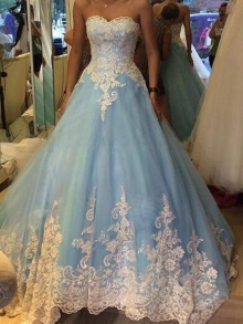 Ball Gown Sweetheart Applique Sleeveless Tulle Floor-Length Dresses