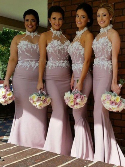 Trumpet/Mermaid Halter Sleeveless Satin Floor-Length Bridesmaid Dresses [PON1506EV767]