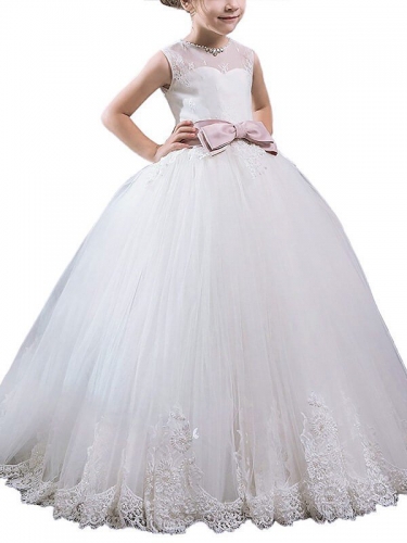 Ball Gown Scoop Sash/Ribbon/Belt Sleeveless Floor-Length Tulle Flower Girl Dresses