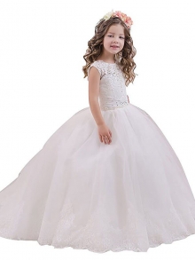 Ball Gown Sleeveless Scoop Floor-Length Tulle Flower Girl Dresses