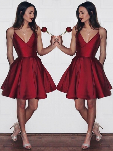 A-Line/Princess V-neck Sleeveless Satin Short/Mini Dresses