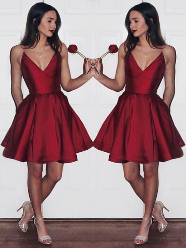 A-Line/Princess V-neck Sleeveless Satin Short/Mini Dresses