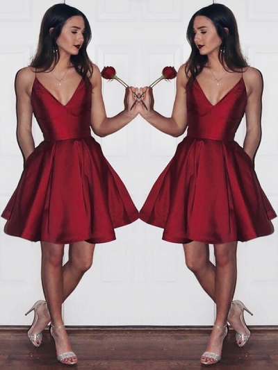 A-Line/Princess V-neck Sleeveless Satin Short/Mini Dresses