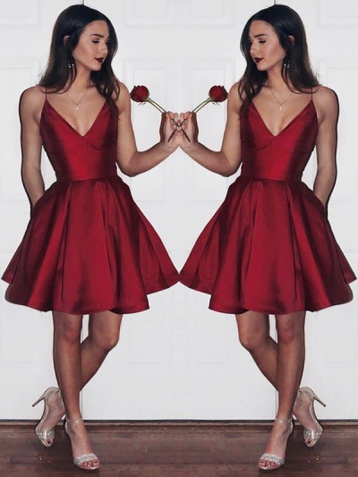 A-Line/Princess V-neck Sleeveless Satin Short/Mini Dresses