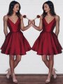 A-Line/Princess V-neck Sleeveless Satin Short/Mini Dresses