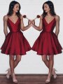 A-Line/Princess V-neck Sleeveless Satin Short/Mini Dresses