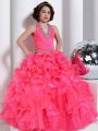 Ball Gown Halter Sleeveless Beading Long Organza Flower Girl Dresses