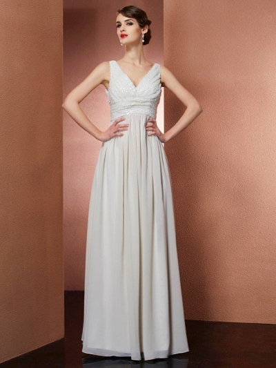 A-Line/Princess V-neck Sleeveless Long Chiffon Dresses [40213]