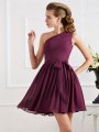 A-Line/Princess Pleats One-Shoulder Sleeveless Short Chiffon Bridesmaid Dresses