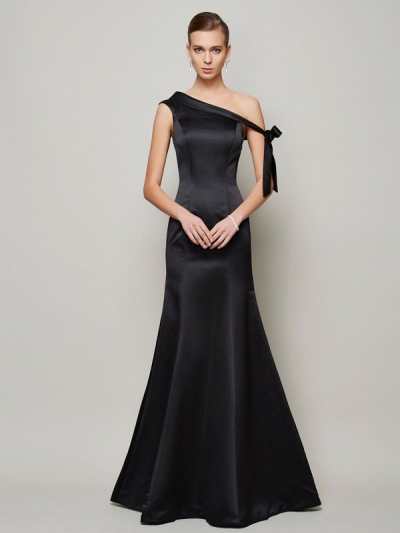 Trumpet/Mermaid One-Shoulder Sleeveless Bowknot Long Satin Dresses [40482]