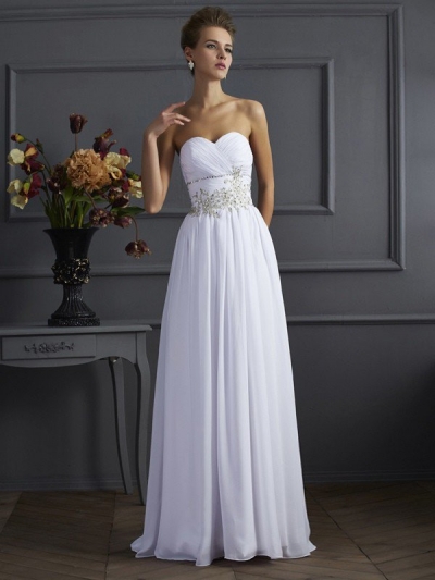 A-Line/Princess Sweetheart Sleeveless Beading Long Applique Chiffon Dresses