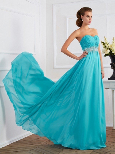 A-Line/Princess Sweetheart Sleeveless Beading Long Chiffon Dresses [40711]