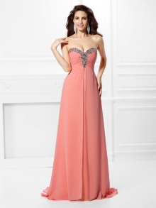 A-Line/Princess Sweetheart Beading Sleeveless Long Chiffon Dresses