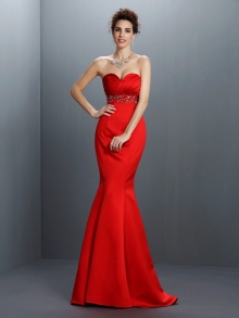 Trumpet/Mermaid Sweetheart Beading Sleeveless Long Satin Dresses